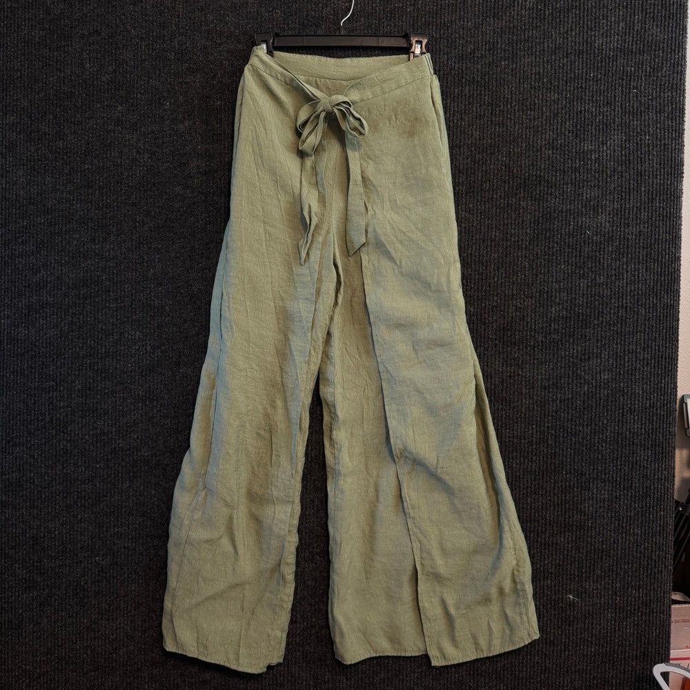 Sofia Jeans Wrap Pants Womens Medium Olive Green Wide Leg Tie Waist Trousers